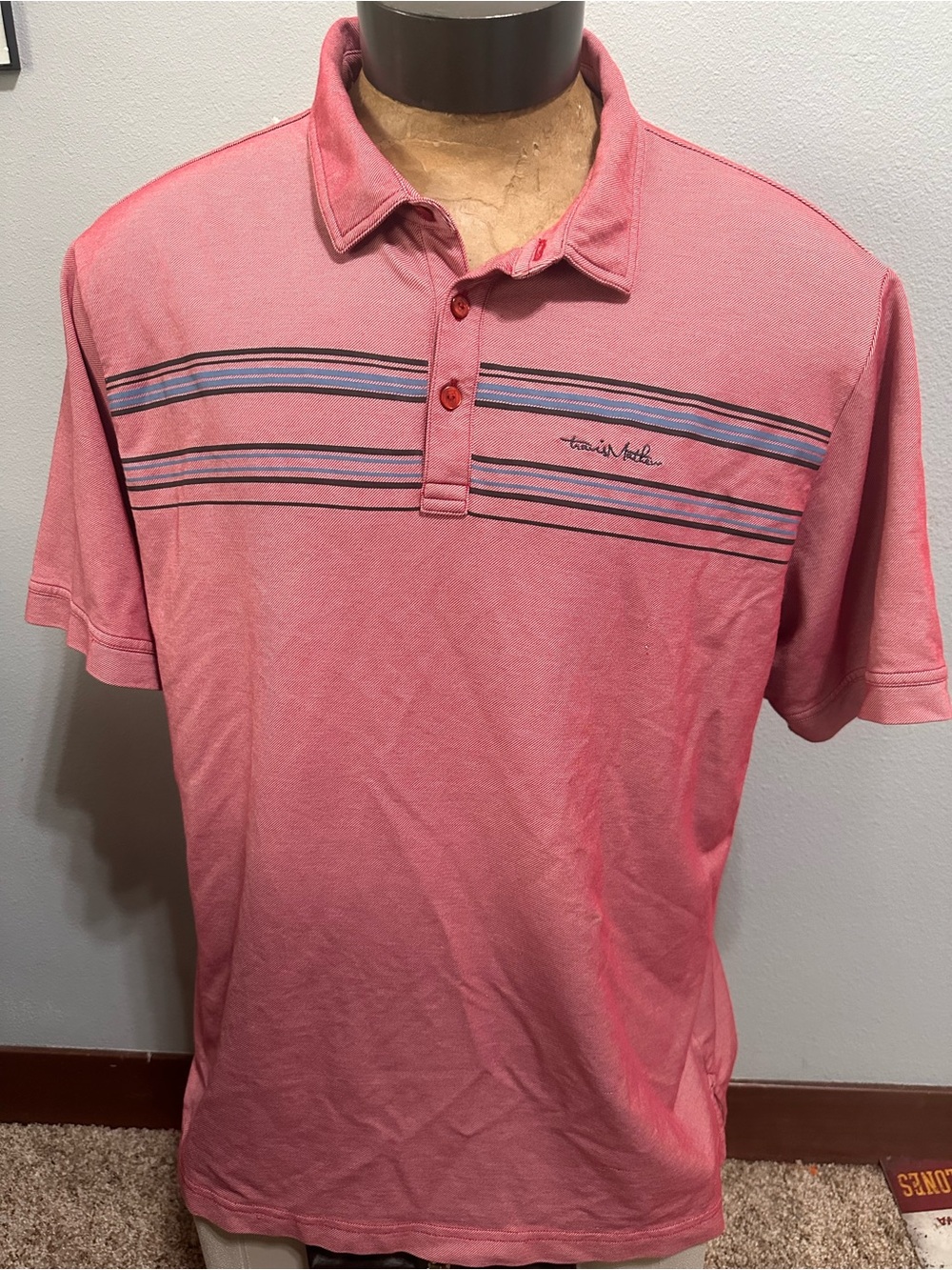 Travis Mathew Mens XXL Pink Striped Polo Shirt